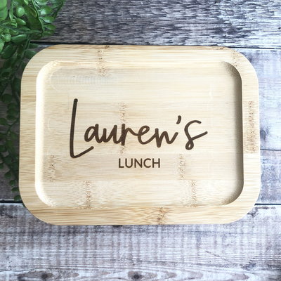 Personalised Glass Lunch Box with Solid Bamboo Lid - Any Name