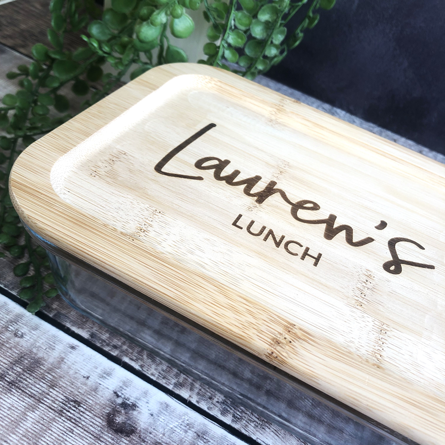 Personalised Glass Lunch Box with Solid Bamboo Lid - Any Name