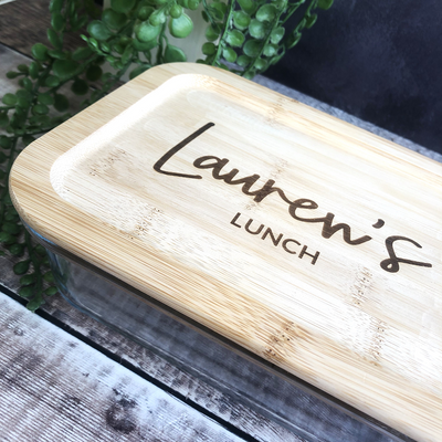 Personalised Glass Lunch Box with Solid Bamboo Lid - Any Name