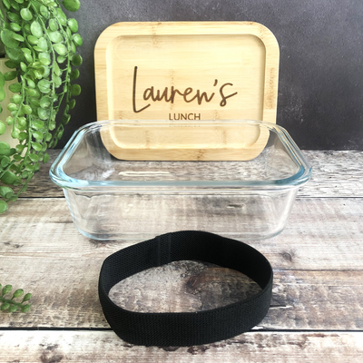 Personalised Glass Lunch Box with Solid Bamboo Lid - Any Name