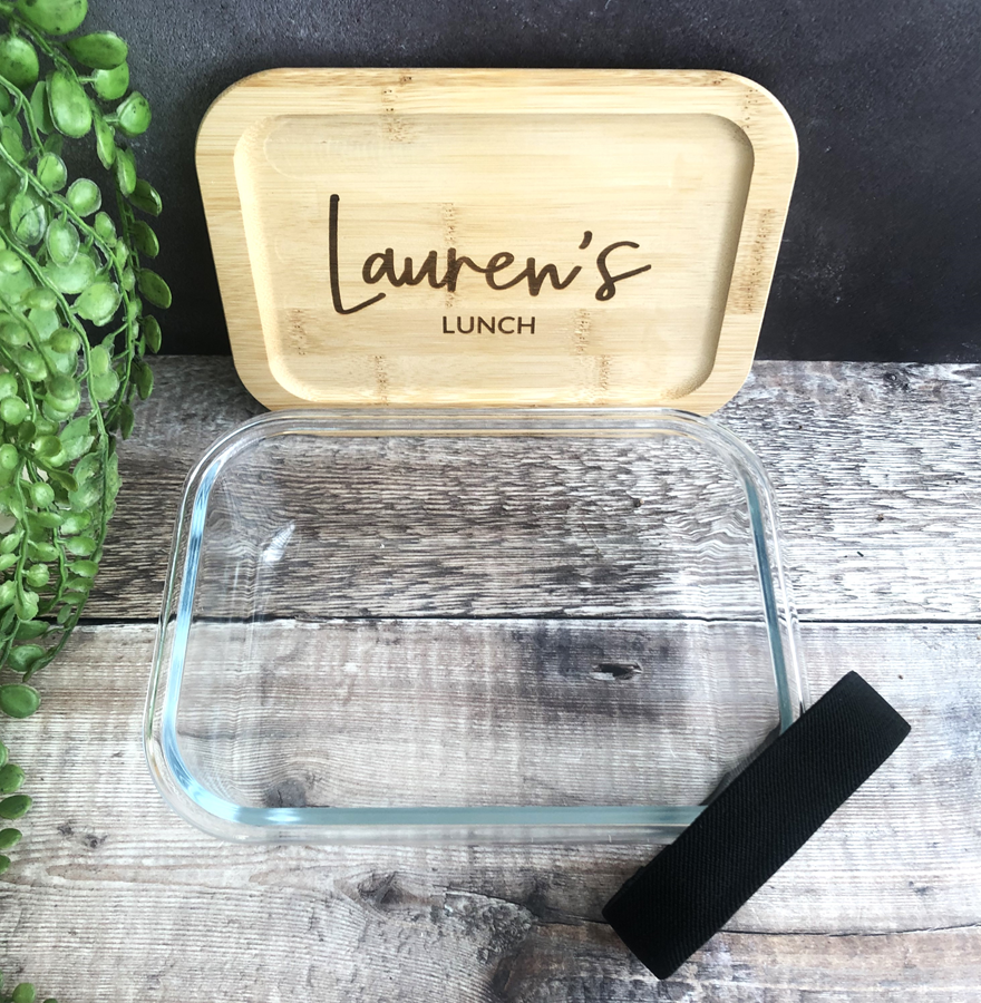 Personalised Glass Lunch Box with Solid Bamboo Lid - Any Name