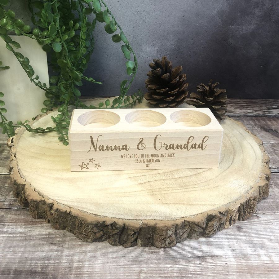 Personalised Wooden Tealight Holder - Nanna & Grandad
