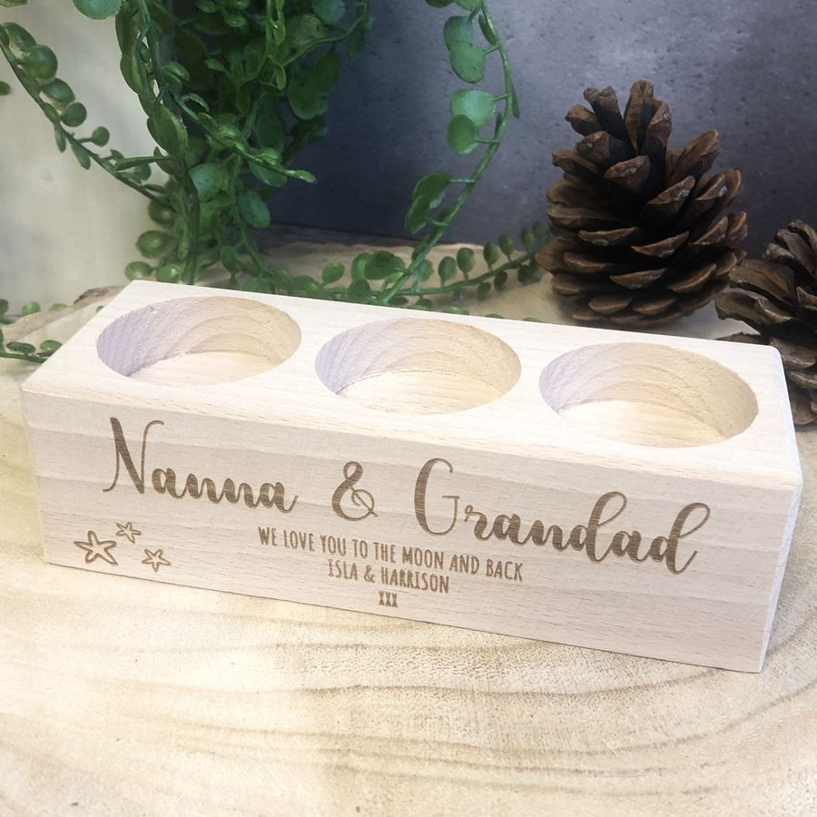 Personalised Wooden Tealight Holder - Nanna & Grandad