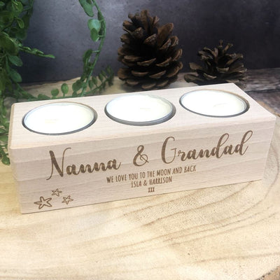 Personalised Wooden Tealight Holder - Nanna & Grandad