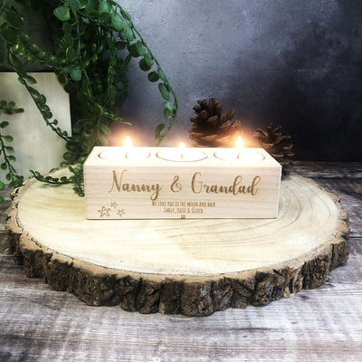 Personalised Wooden Tealight Holder - Nanna & Grandad