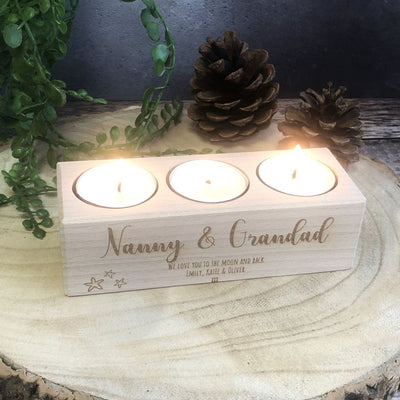 Personalised Wooden Tealight Holder - Nanna & Grandad