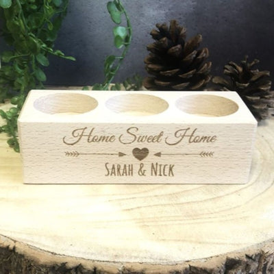 Personalised Wooden Tealight Holder - Home Sweet Home