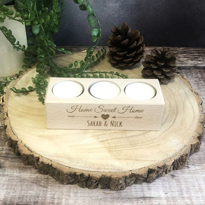 Personalised Wooden Tealight Holder - Home Sweet Home