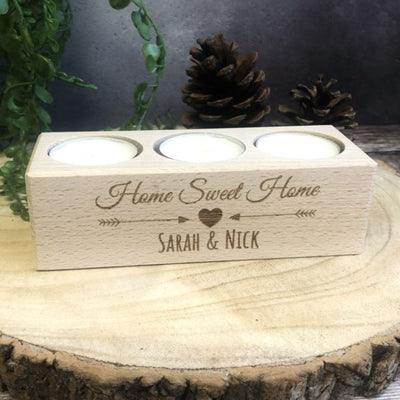 Personalised Wooden Tealight Holder - Home Sweet Home