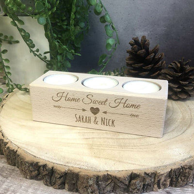 Personalised Wooden Tealight Holder - Home Sweet Home