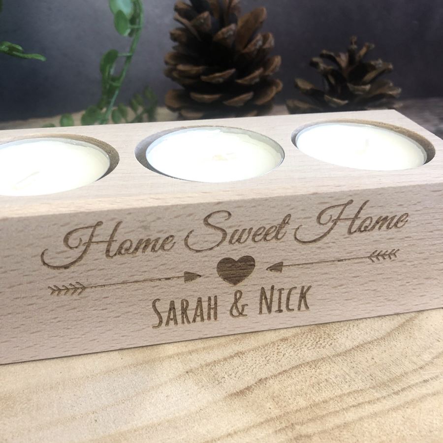 Personalised Wooden Tealight Holder - Home Sweet Home