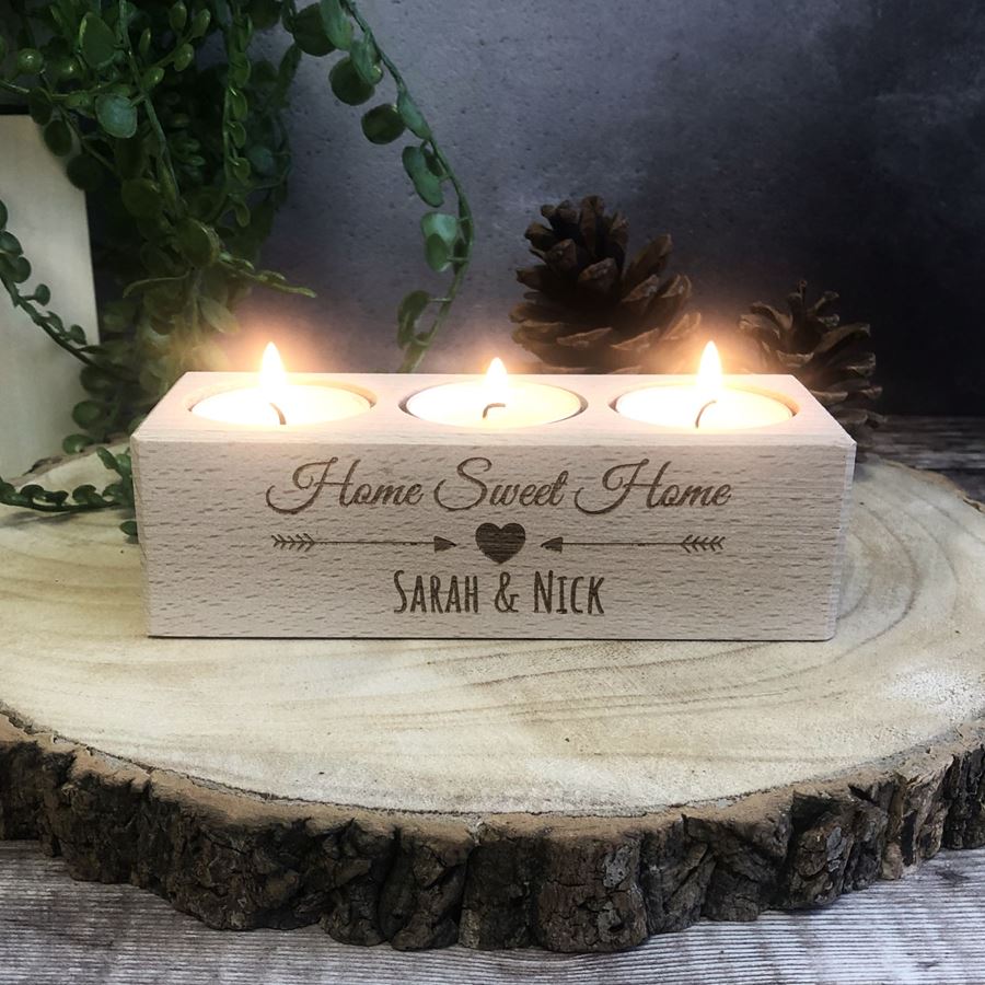 Personalised Wooden Tealight Holder - Home Sweet Home