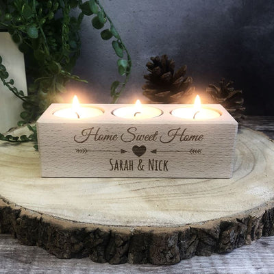 Personalised Wooden Tealight Holder - Home Sweet Home
