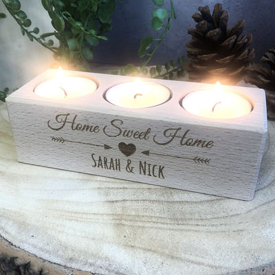 Personalised Wooden Tealight Holder - Home Sweet Home