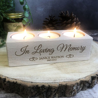 Personalised Wooden Tealight Holder - In Loving Memory