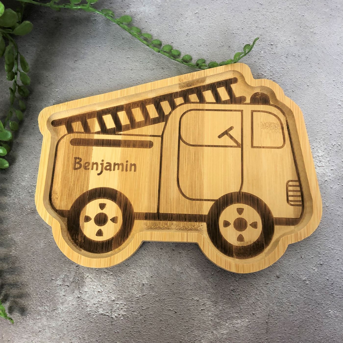 Personalised Bamboo Kids Plate - Fire Engine – Custom Gift Co