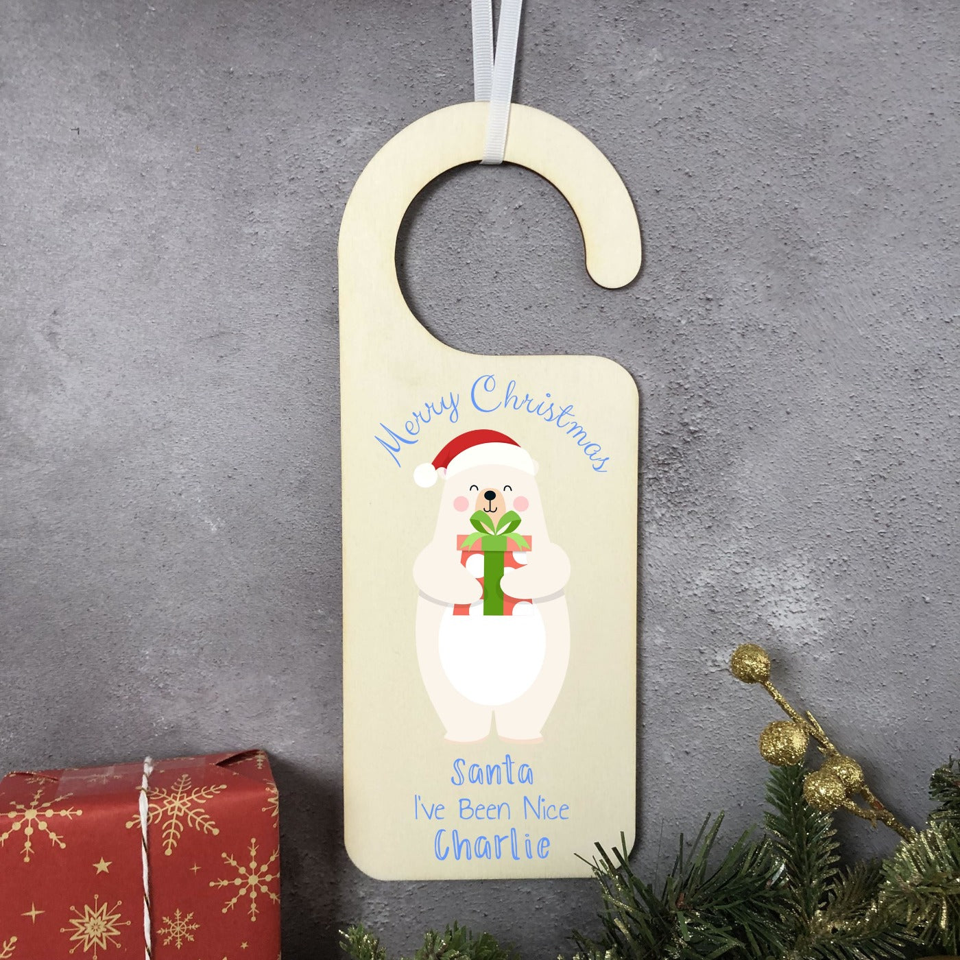 Personalised "Santa, Please Stop Here" Christmas Door Hangers - Multiple Festive Designs