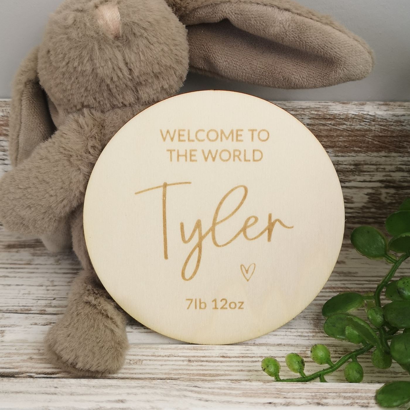 Personalised Baby Name Announcement Wooden Sign - Welcome to the World