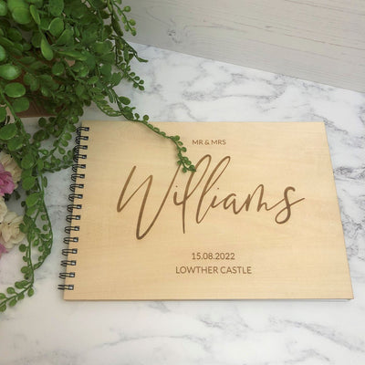 Personalised Wooden A4 Wedding Guest Book - Name