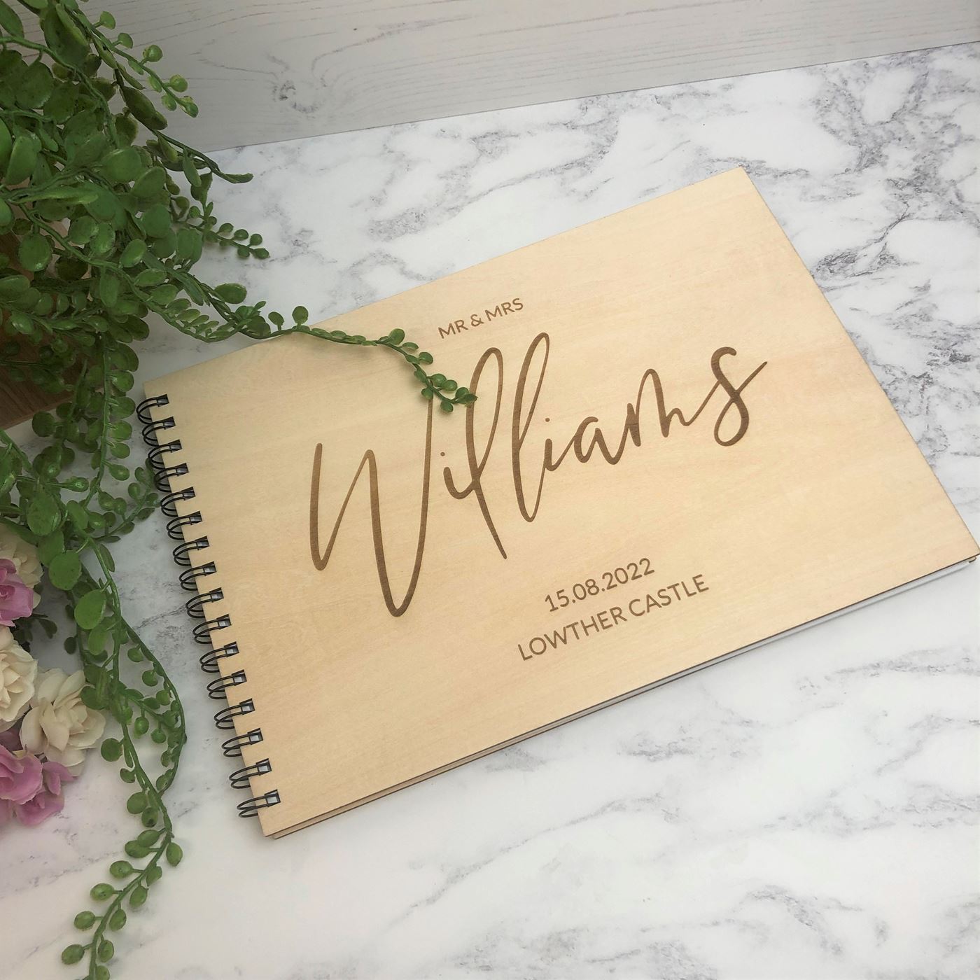 Personalised Wooden A4 Wedding Guest Book - Name