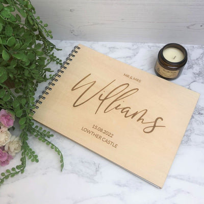 Personalised Wooden A4 Wedding Guest Book - Name
