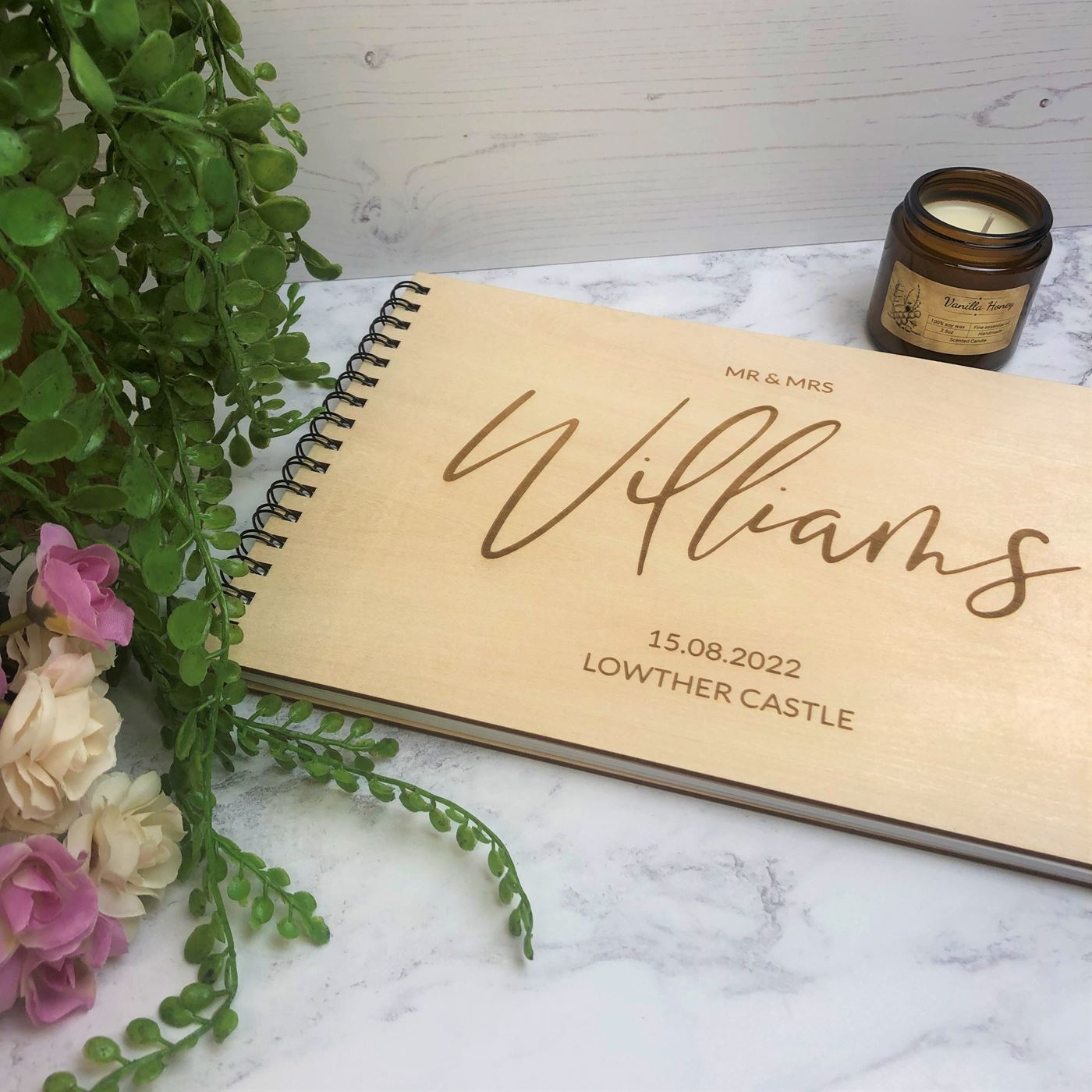Personalised Wooden A4 Wedding Guest Book - Name