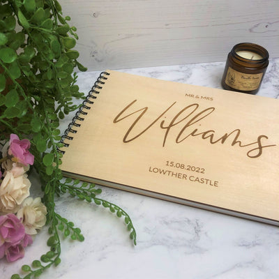Personalised Wooden A4 Wedding Guest Book - Name