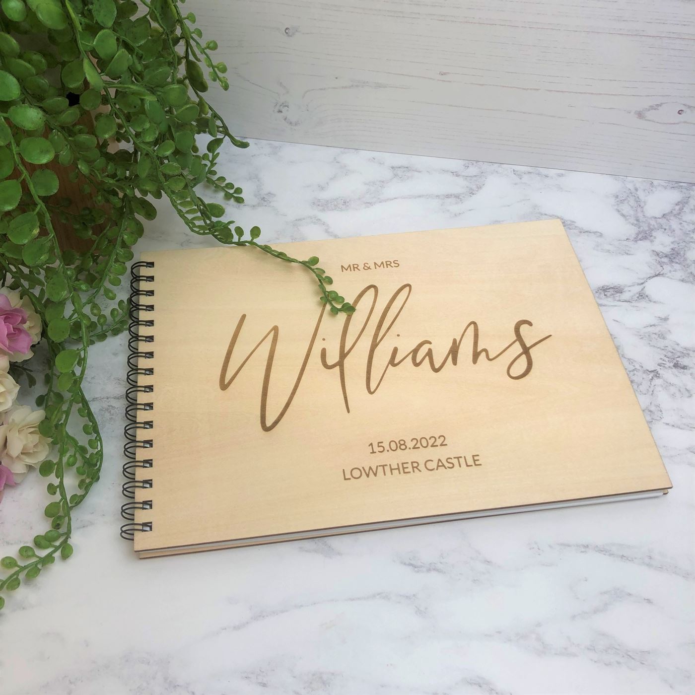 Personalised Wooden A4 Wedding Guest Book - Name