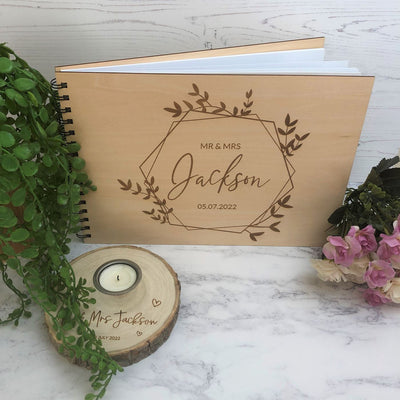 Personalised Wooden A4 Wedding Guest Book - Wreath