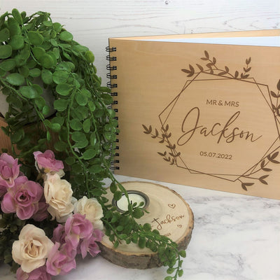 Personalised Wooden A4 Wedding Guest Book - Wreath
