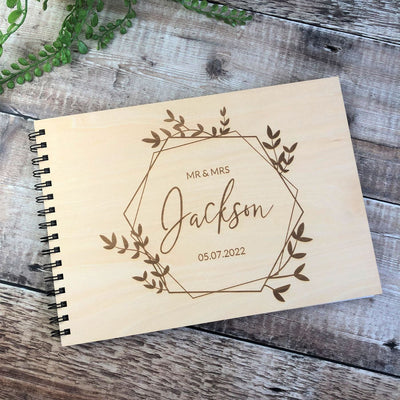 Personalised Wooden A4 Wedding Guest Book - Wreath