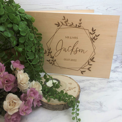 Personalised Wooden A4 Wedding Guest Book - Wreath