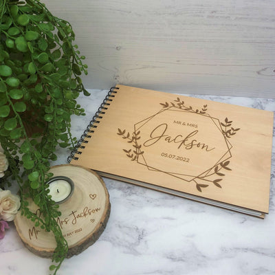 Personalised Wooden A4 Wedding Guest Book - Wreath