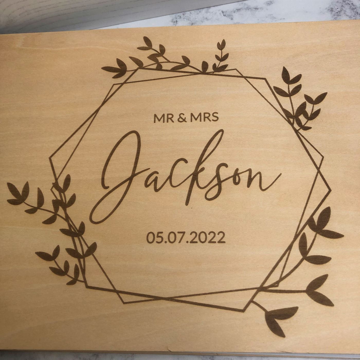 Personalised Wooden A4 Wedding Guest Book - Wreath