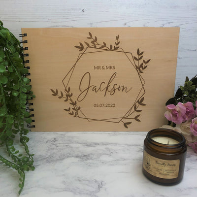 Personalised Wooden A4 Wedding Guest Book - Wreath