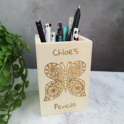 Personalised Wooden Pen Pot - Butterfly