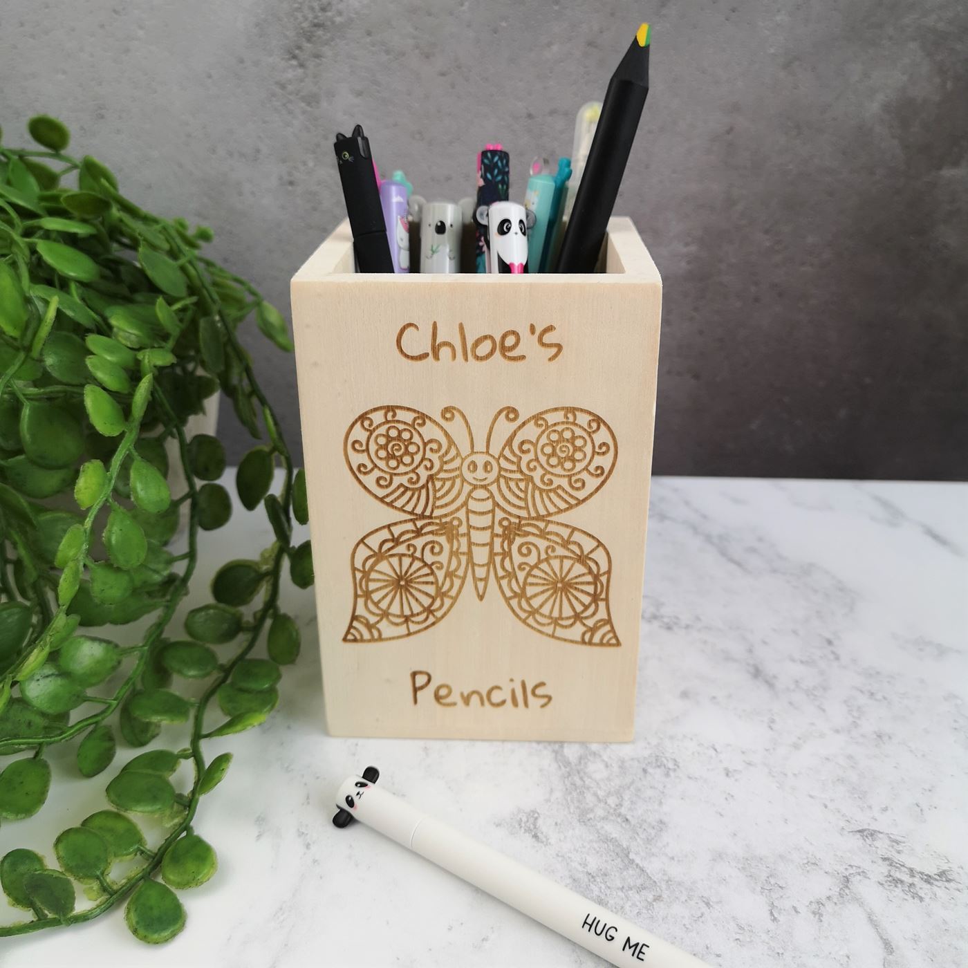 Personalised Wooden Pen Pot - Butterfly
