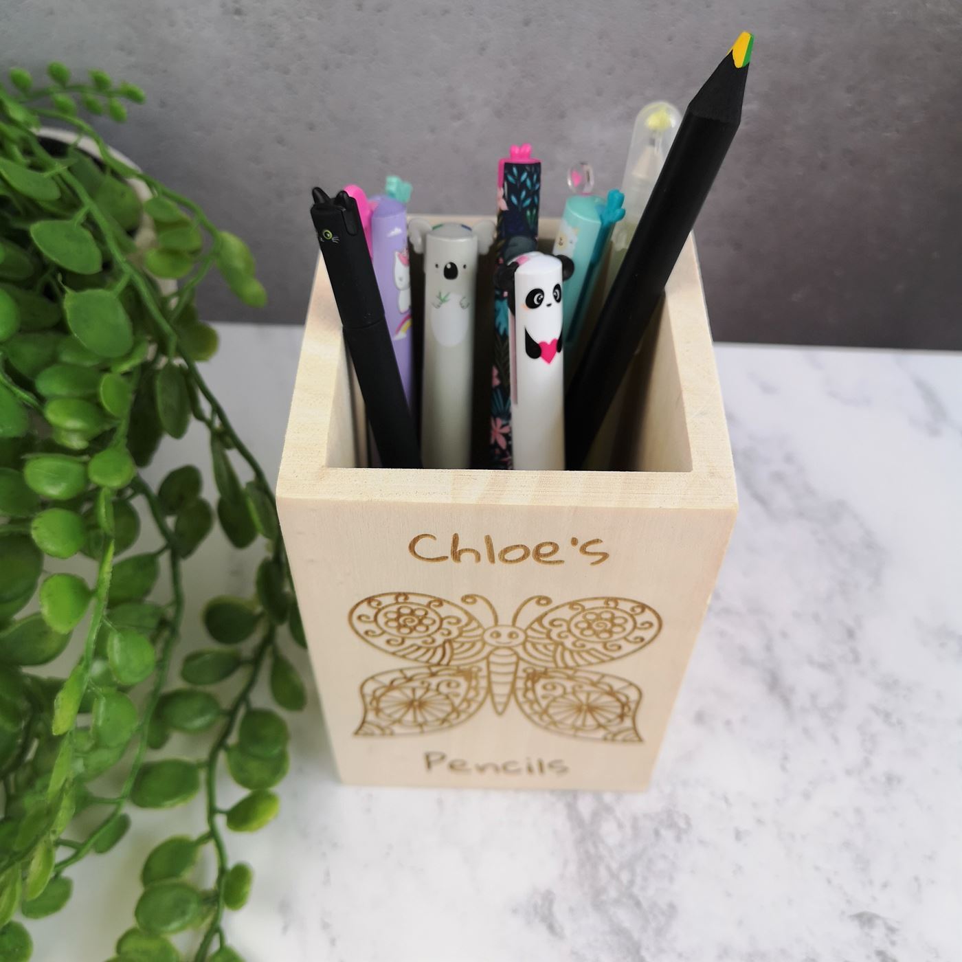 Personalised Wooden Pen Pot - Butterfly