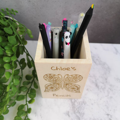 Personalised Wooden Pen Pot - Butterfly