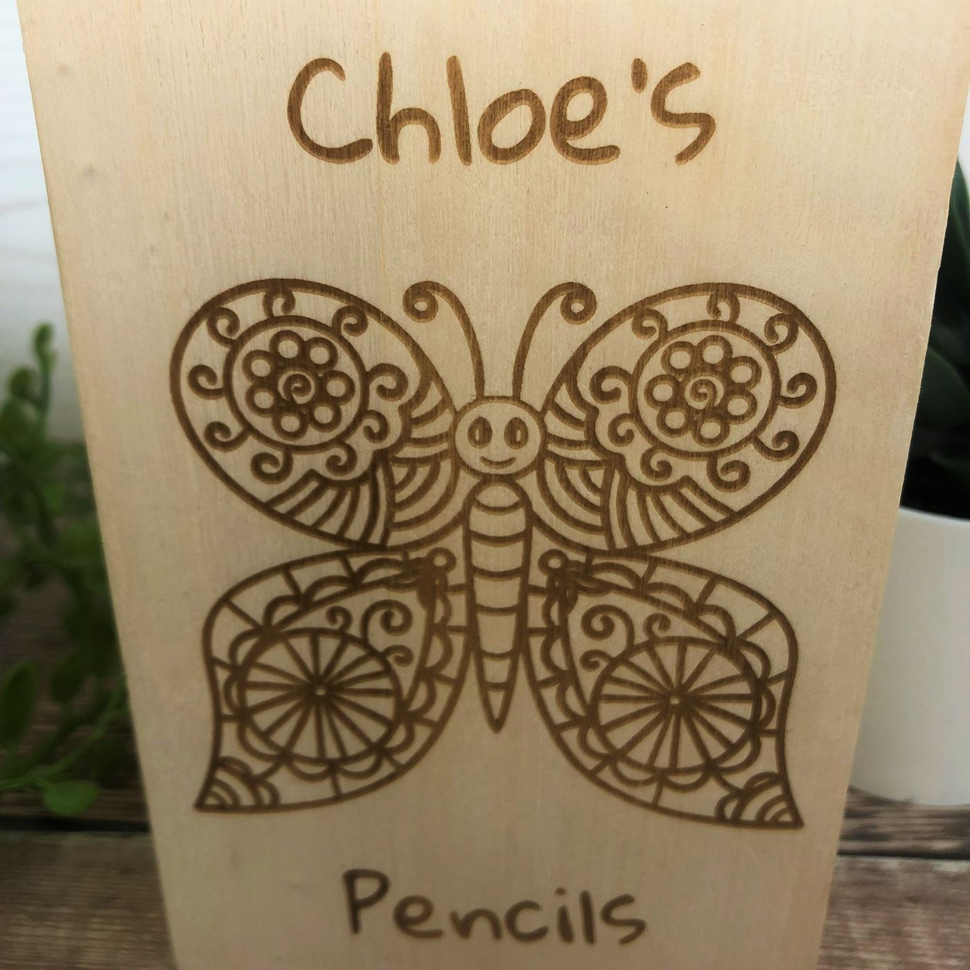 Personalised Wooden Pen Pot - Butterfly