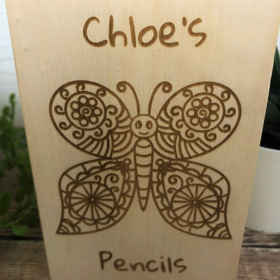 Personalised Wooden Pen Pot - Butterfly
