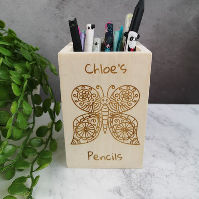 Personalised Wooden Pen Pot - Butterfly
