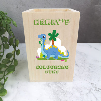 Personalised Wooden Pen Pot - Dino Print