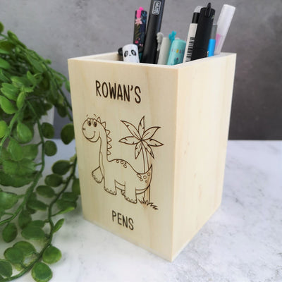 Personalised Wooden Pen Pot - Dinosaur