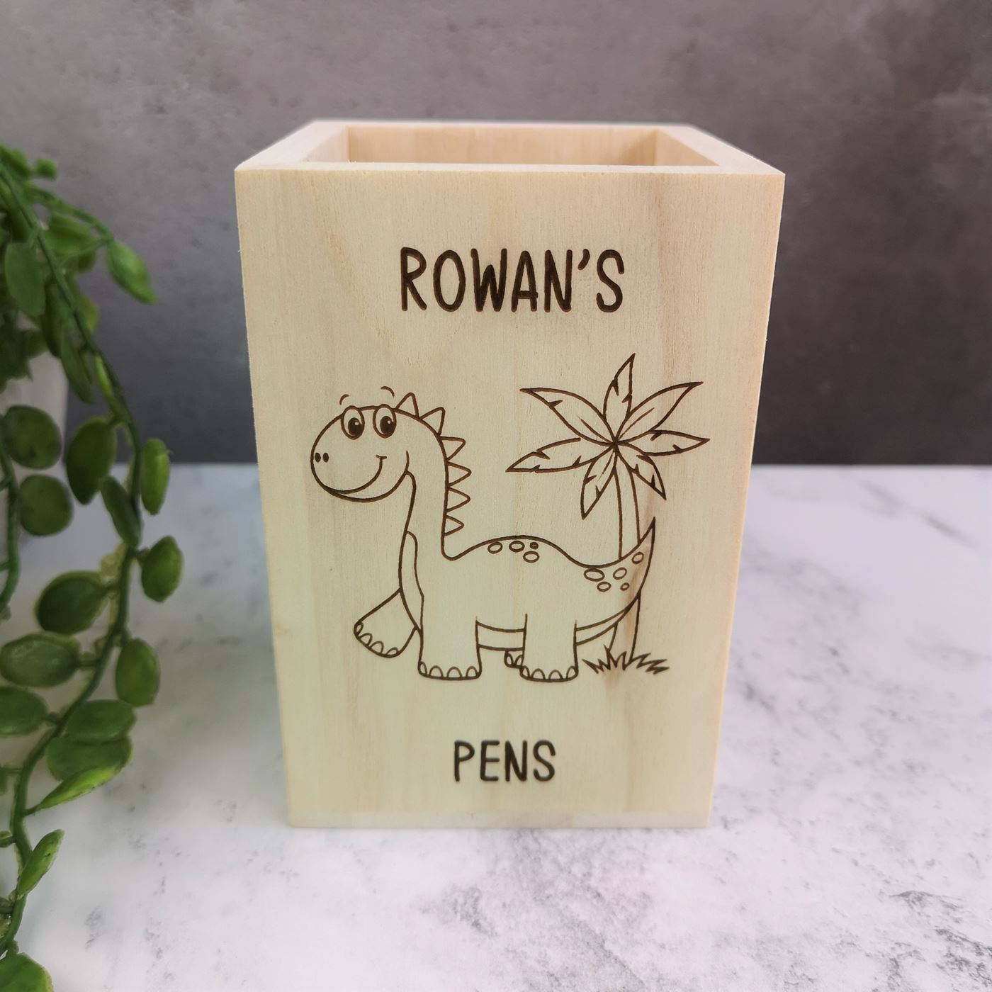 Personalised Wooden Pen Pot - Dinosaur
