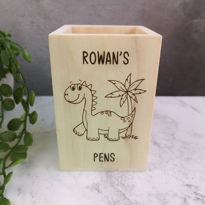 Personalised Wooden Pen Pot - Dinosaur
