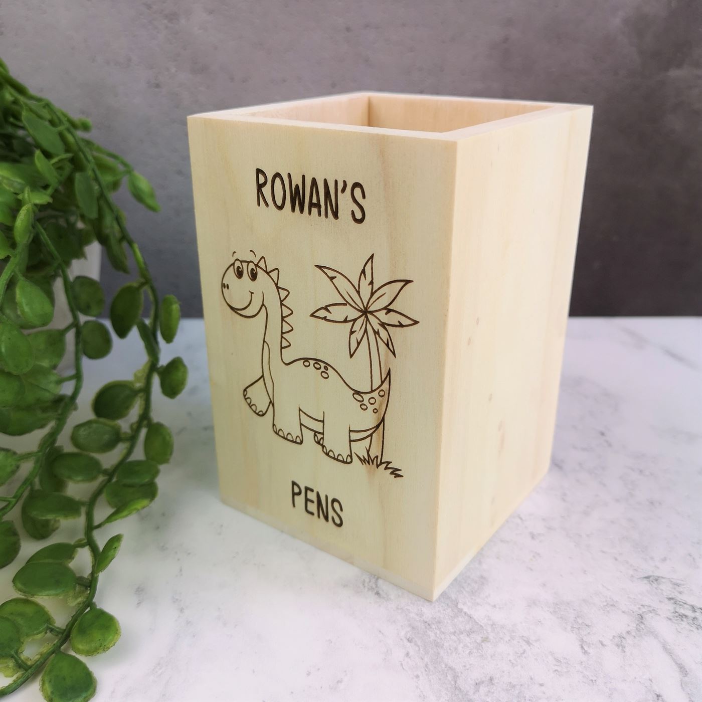 Personalised Wooden Pen Pot - Dinosaur