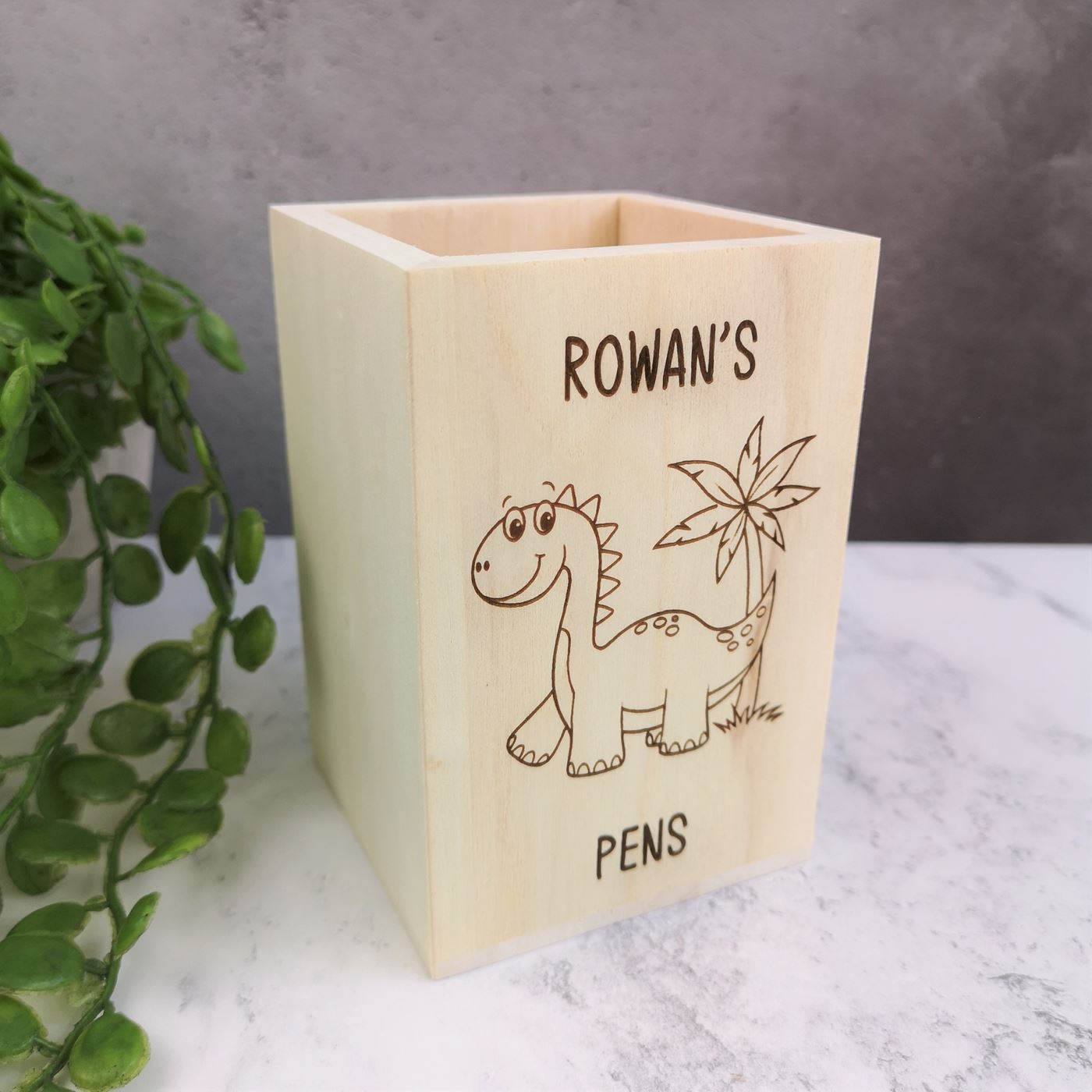 Personalised Wooden Pen Pot - Dinosaur