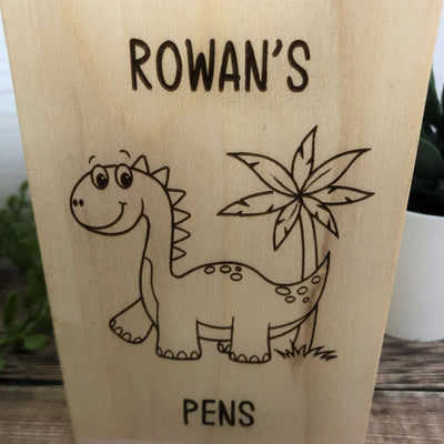 Personalised Wooden Pen Pot - Dinosaur