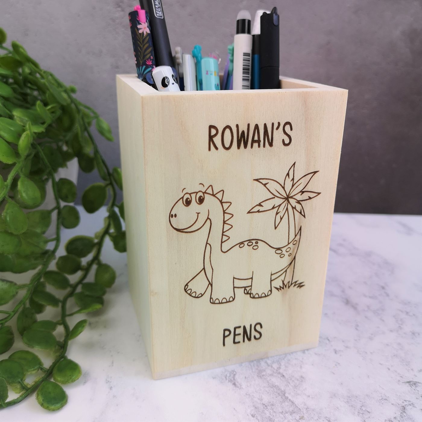 Personalised Wooden Pen Pot - Dinosaur